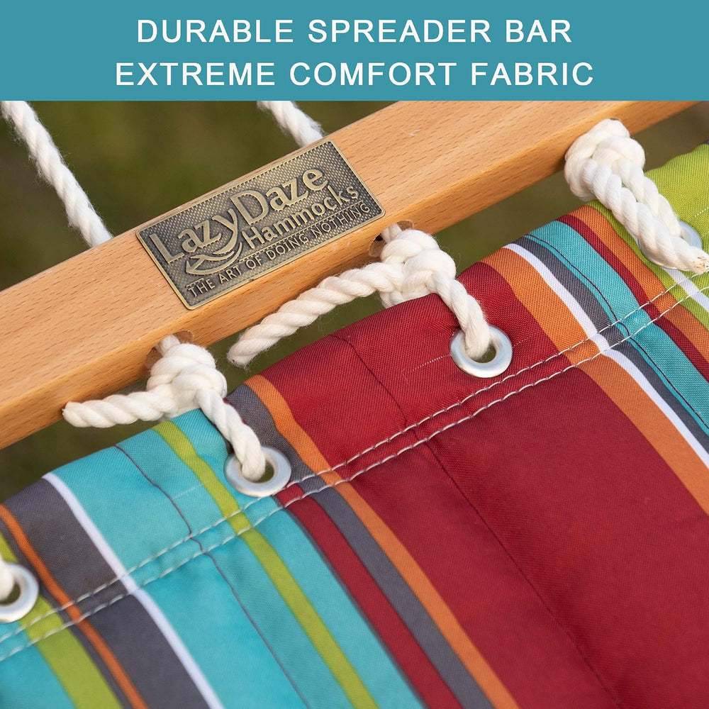 Lazy Daze Double Quilted Hammock with Carabiners & Soft Pillow for Outside