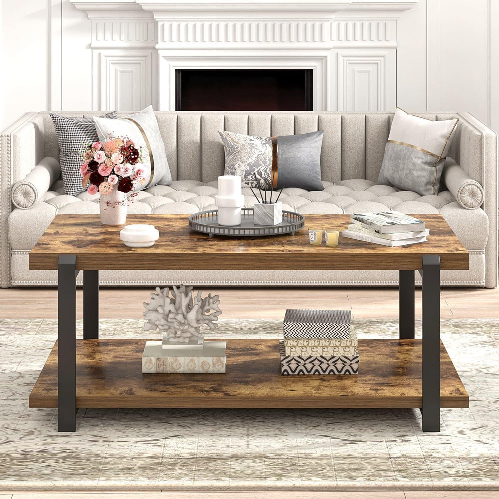 FOLUBAN Modern Coffee Table, Rustic Wood Center Table with Storage for Living...