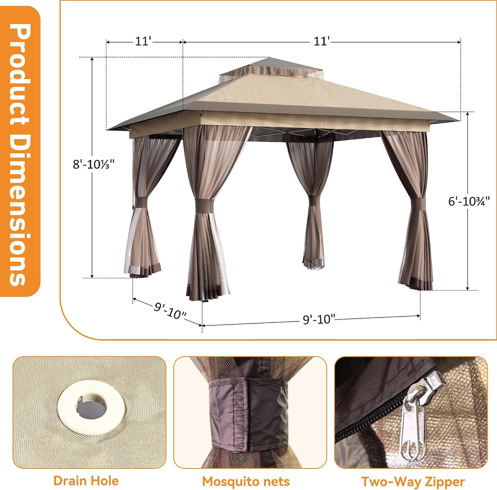Covered Outdoor Pop Up Gazebo 11'x11' Canopy Tent, Outdoor Gazebo wit...