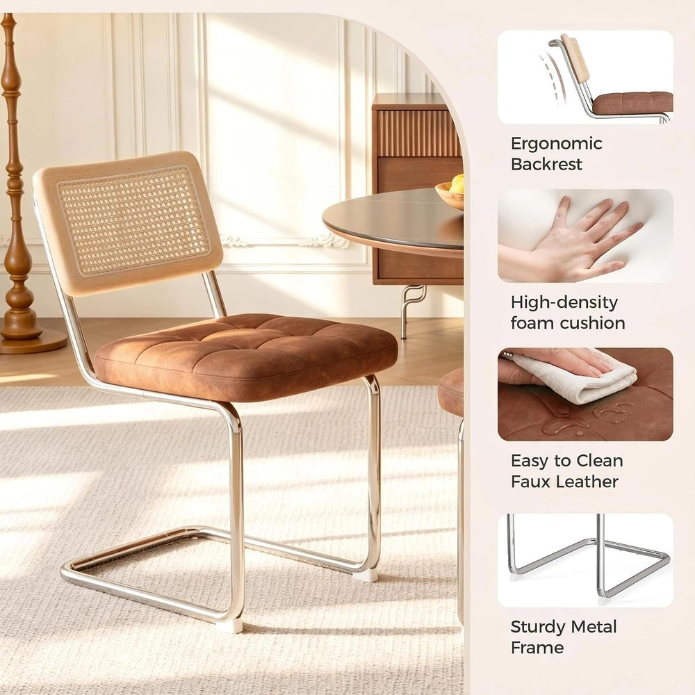 Rattan Dining Chairs, Faux Leather Dining Chairs Set of 4, Brown