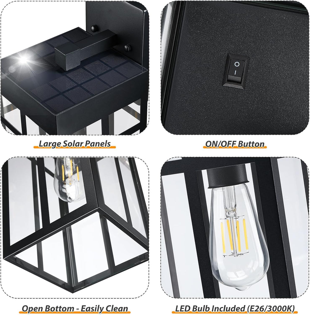 2 Pack Solar Outdoor Wall Lights, 16" Large Dusk to Dawn Exterior Lighti...