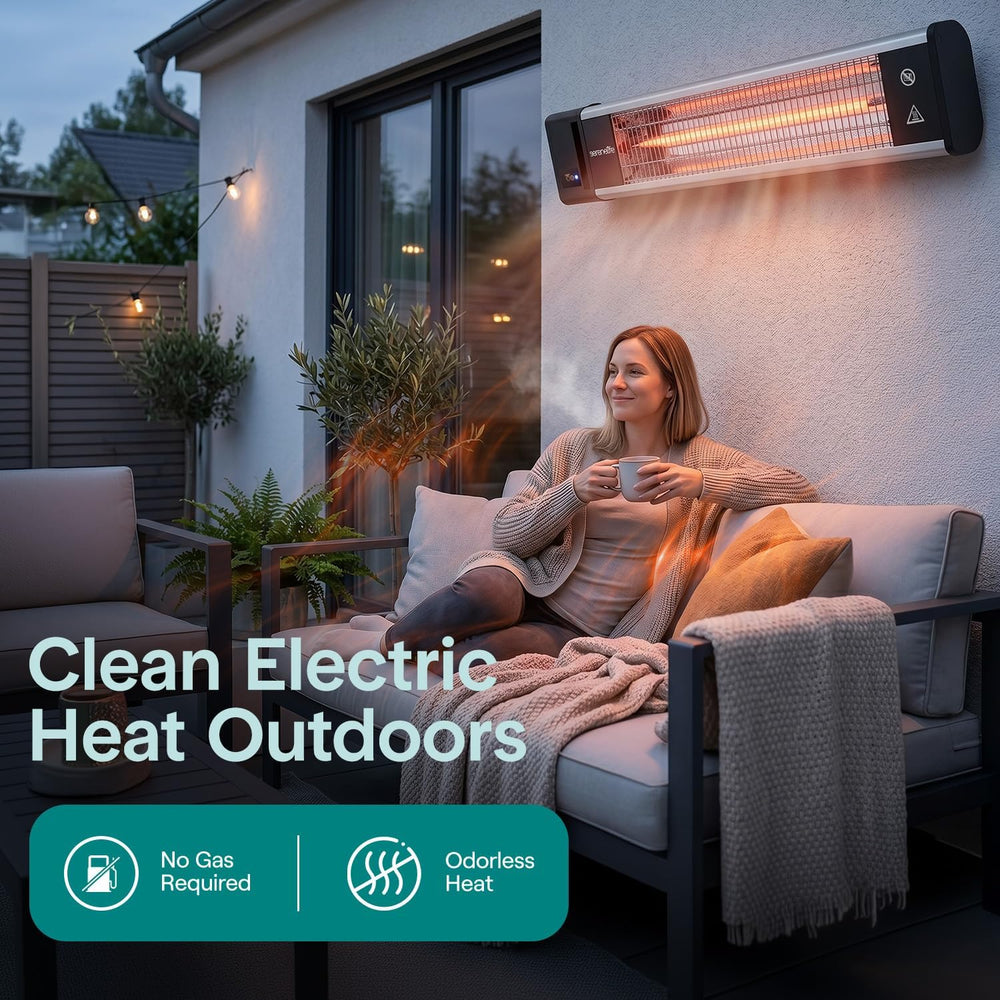 SereneLife Infrared Patio Heater, 1500W, IP65 Approved, Odorless, Wall-Mounte...