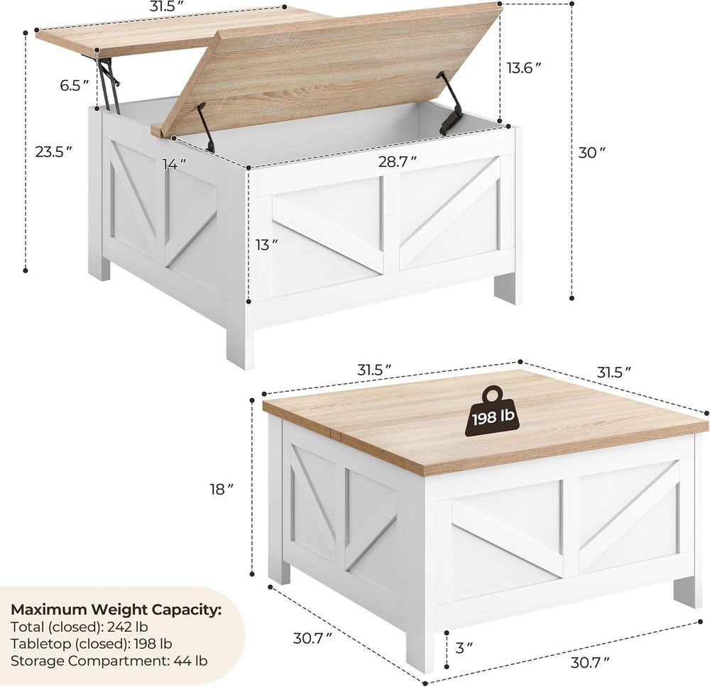 Yaheetech 31.5" Square Lift Top Coffee Table with Storage, White&Lig...