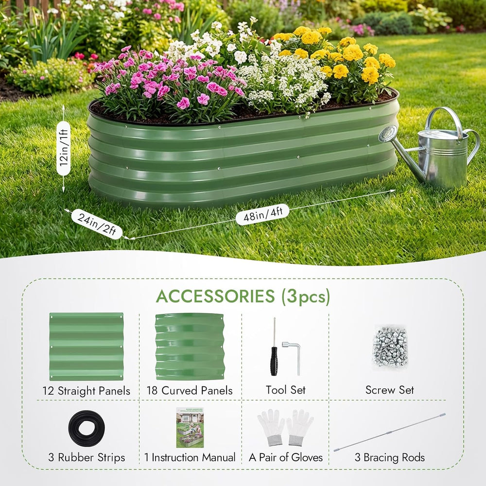 INNO STAGE 3Pcs Galvanized Raised Garden Bed Kit, Outdoor Metal Planter Box