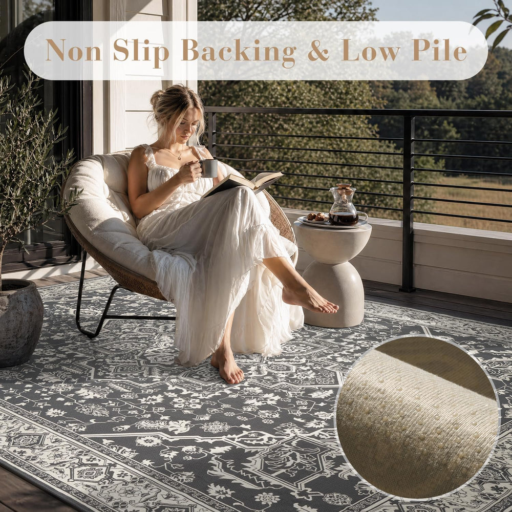AMOAMI-Outdoor Rug-Patio Rug 5x8 ft Quick Dry Flatweave Textured Machine Wash...