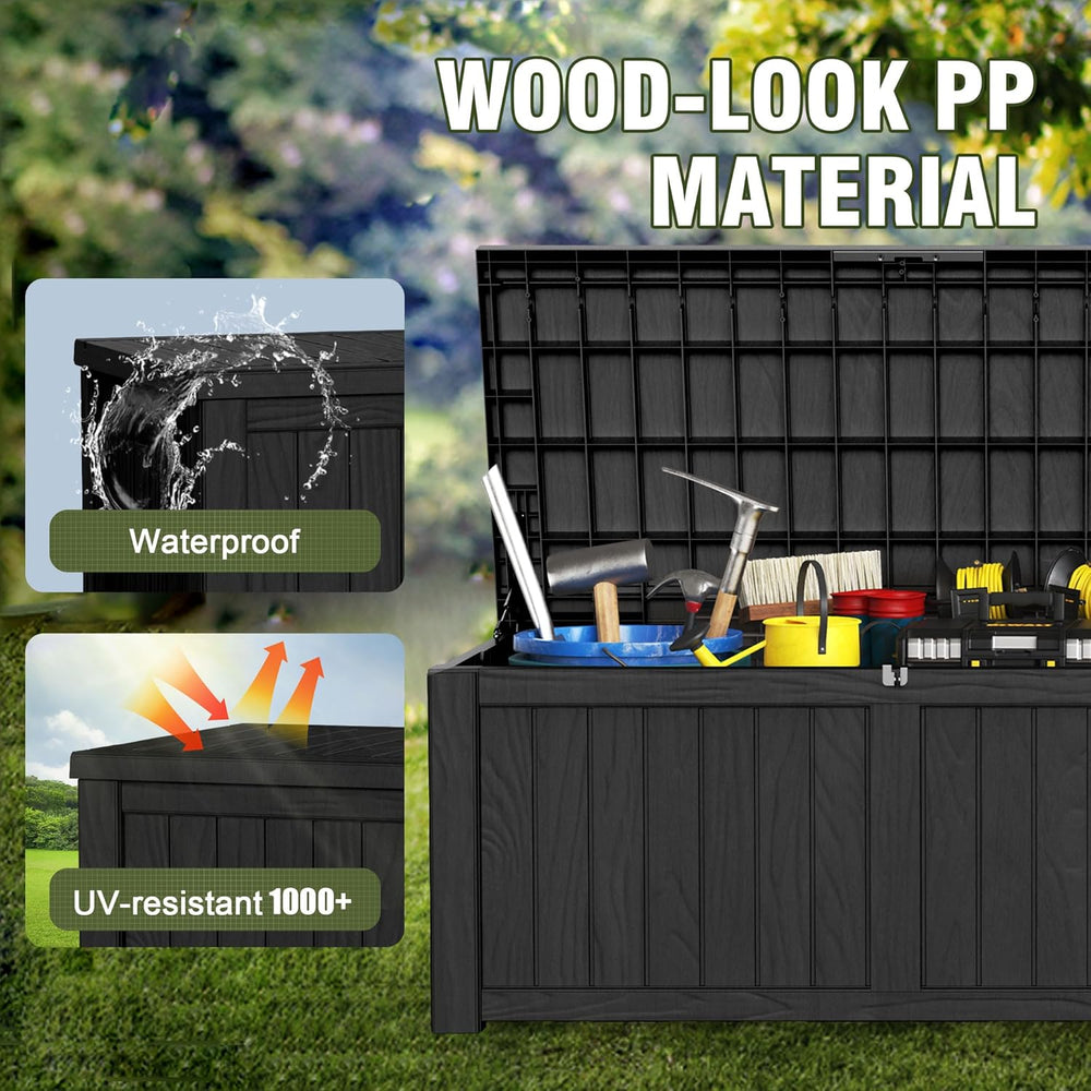 Outdoor Storage Box 150 Gal Waterproof Deck Box Lockable Black