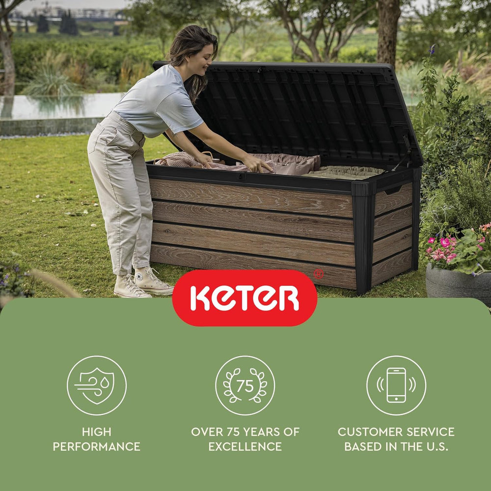 Keter Signature Collection 120 Gallon Resin Deck Box Organization and Storage...