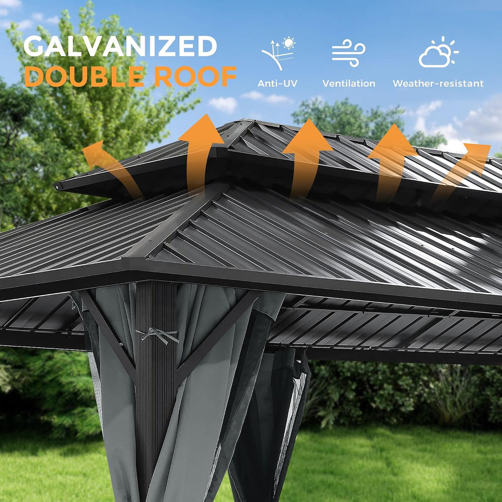 HAPPATIO 12' x 20' Outdoor Hardtop Gazebo, Aluminum Gazebo with Doubl...