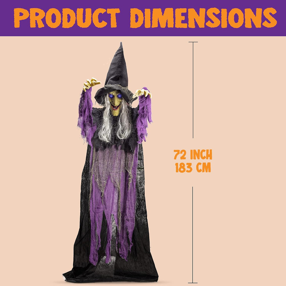 JOYIN 72” Halloween Hanging Witch Decorations Outdoor, Flying Talking Ghost D...