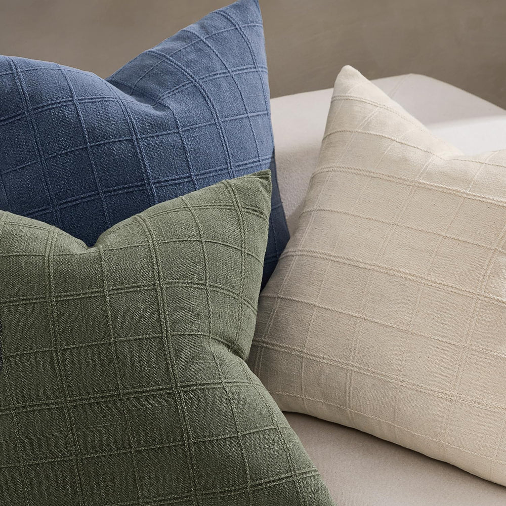 Set of 2 Linen Plaid Throw Pillow Covers 22x22 Inch, Beige
