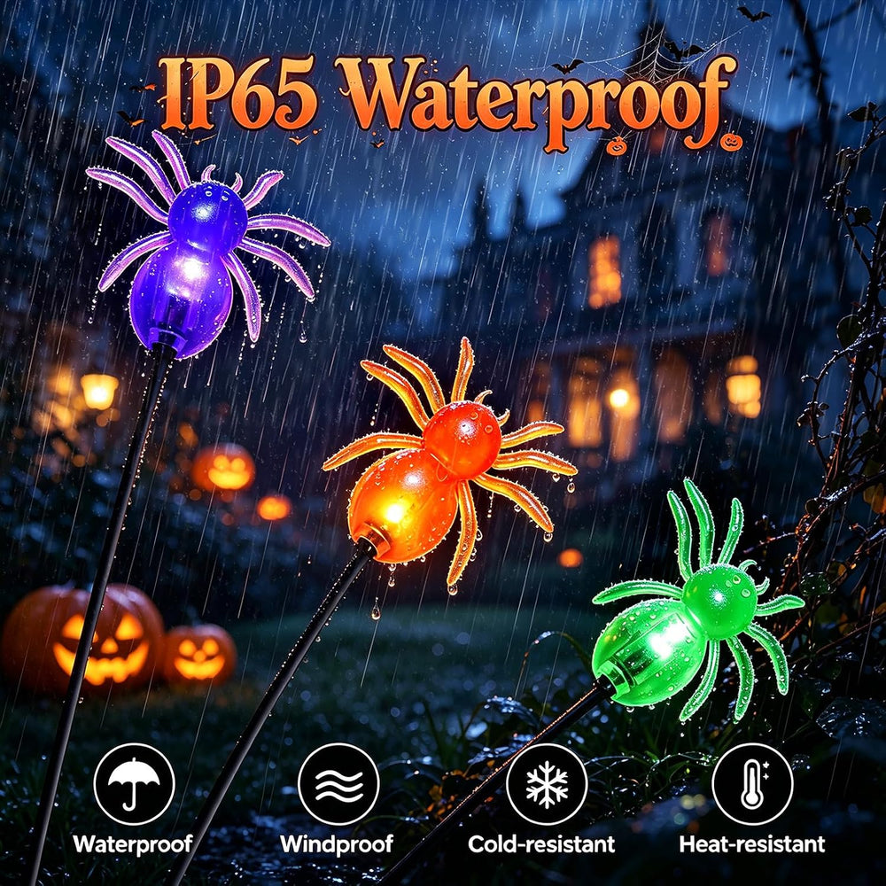 4Pack Spider Solar Halloween Decorations,Solar Firefly Swaying Lights
