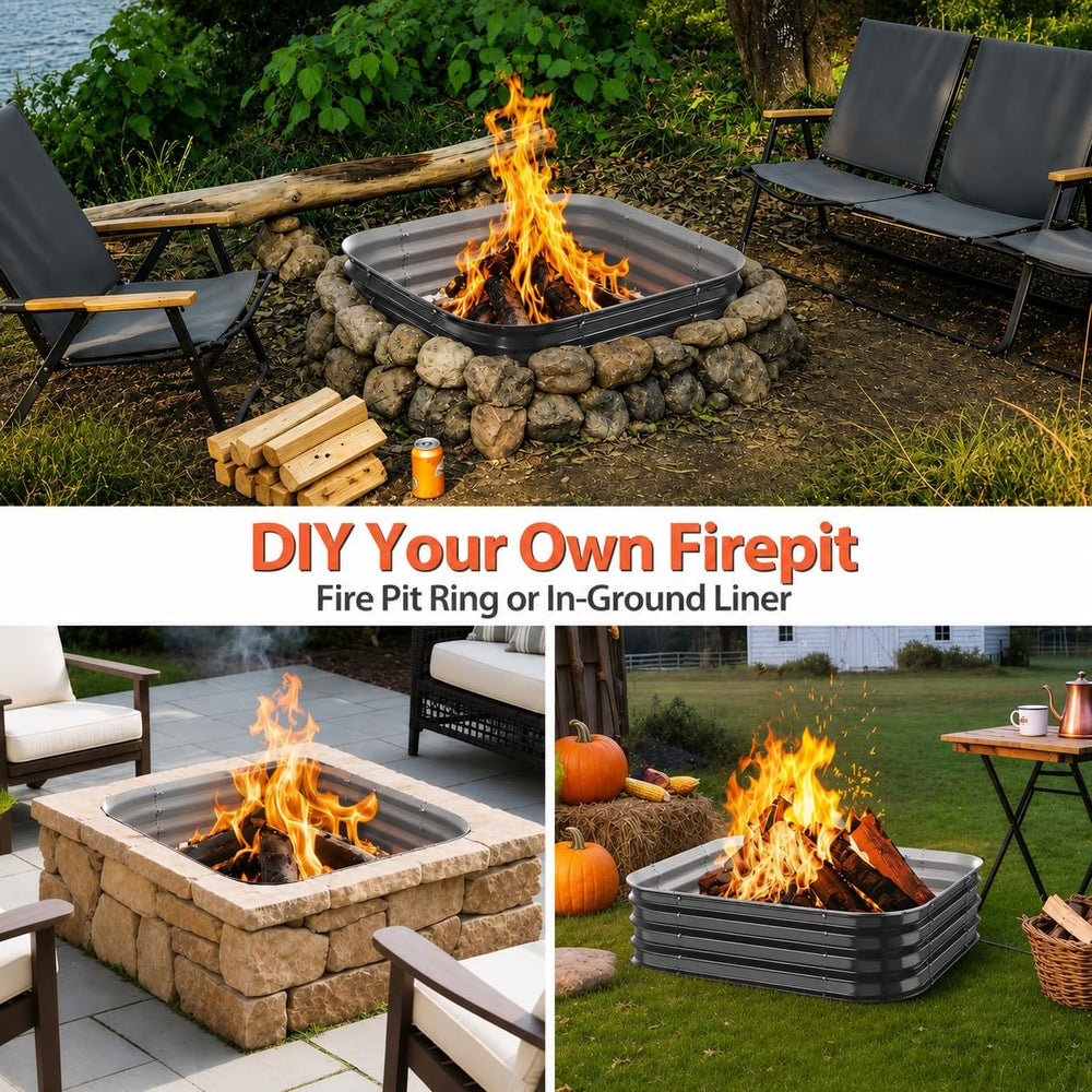 48 Inch Heavy Duty Square Fire Pit Ring for Outside, 11" Deep Galvanized...