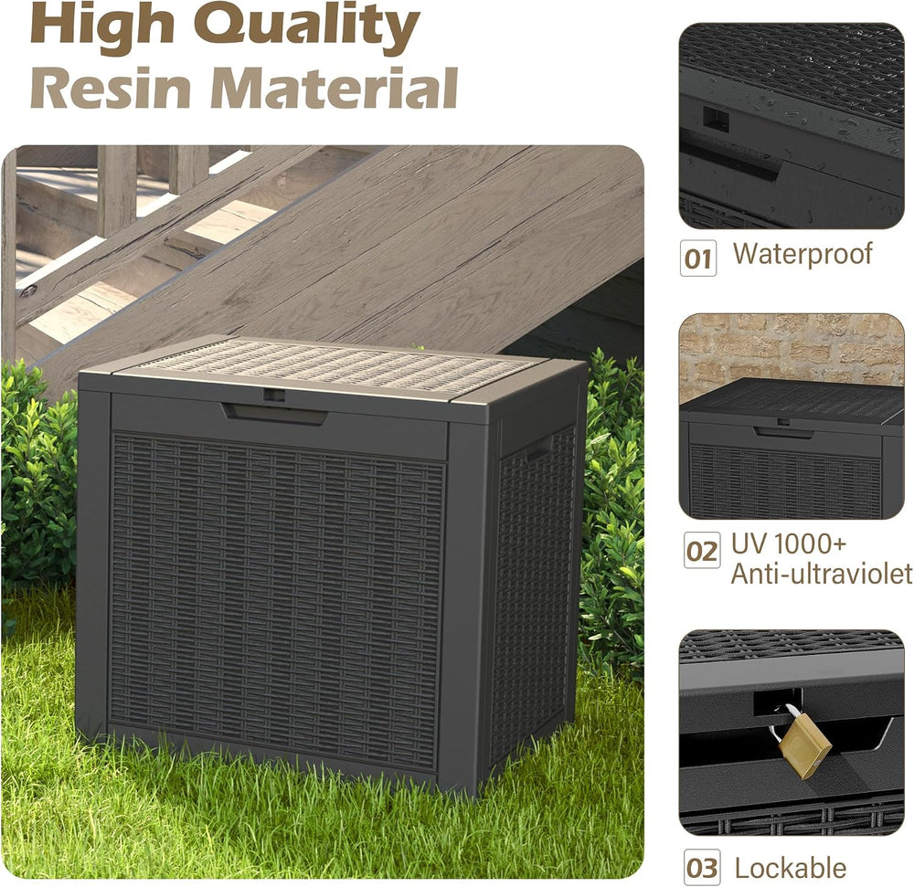 Outdoor Storage Waterproof Deck Box for Patio (32 Gallon, Black)