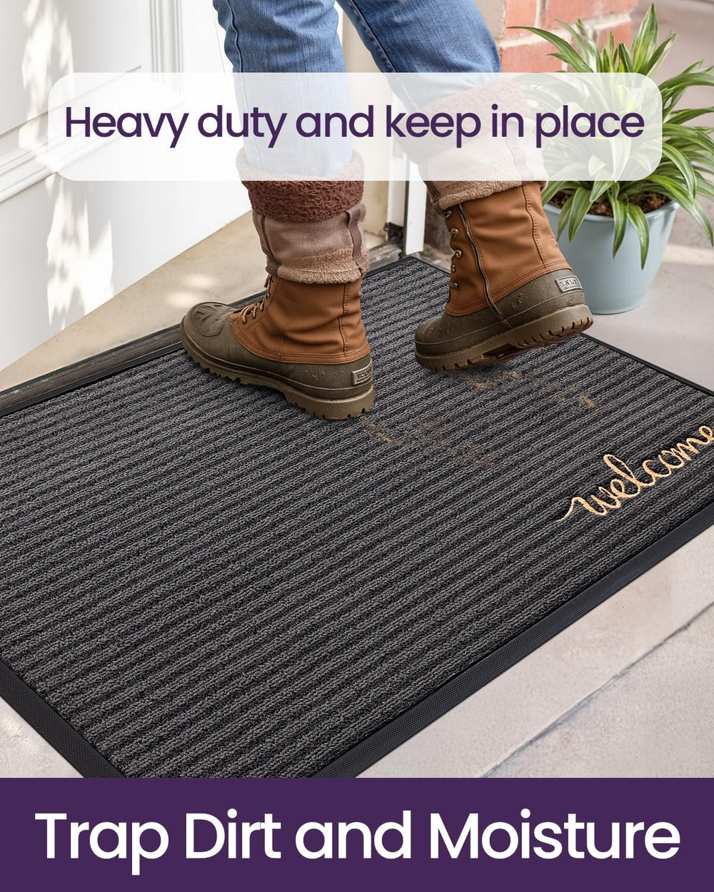 DEXI Front Door Mat Outside Entrance 24x36 Welcome Rubber Entry Doormat