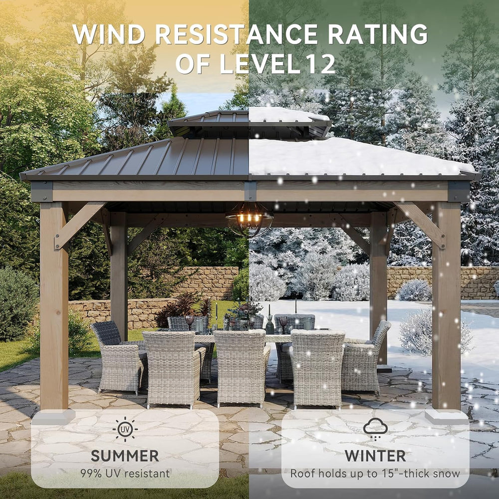 Aoxun 10' x 12' Outdoor Wood Gazebo, Hardtop Gazebo