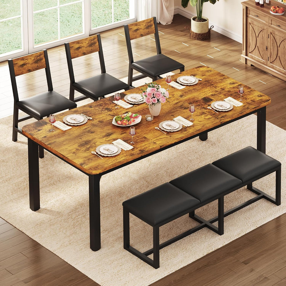 5-Piece Dining Table Set for 6, 63'' Long Kitchen Table Cushion Chair...