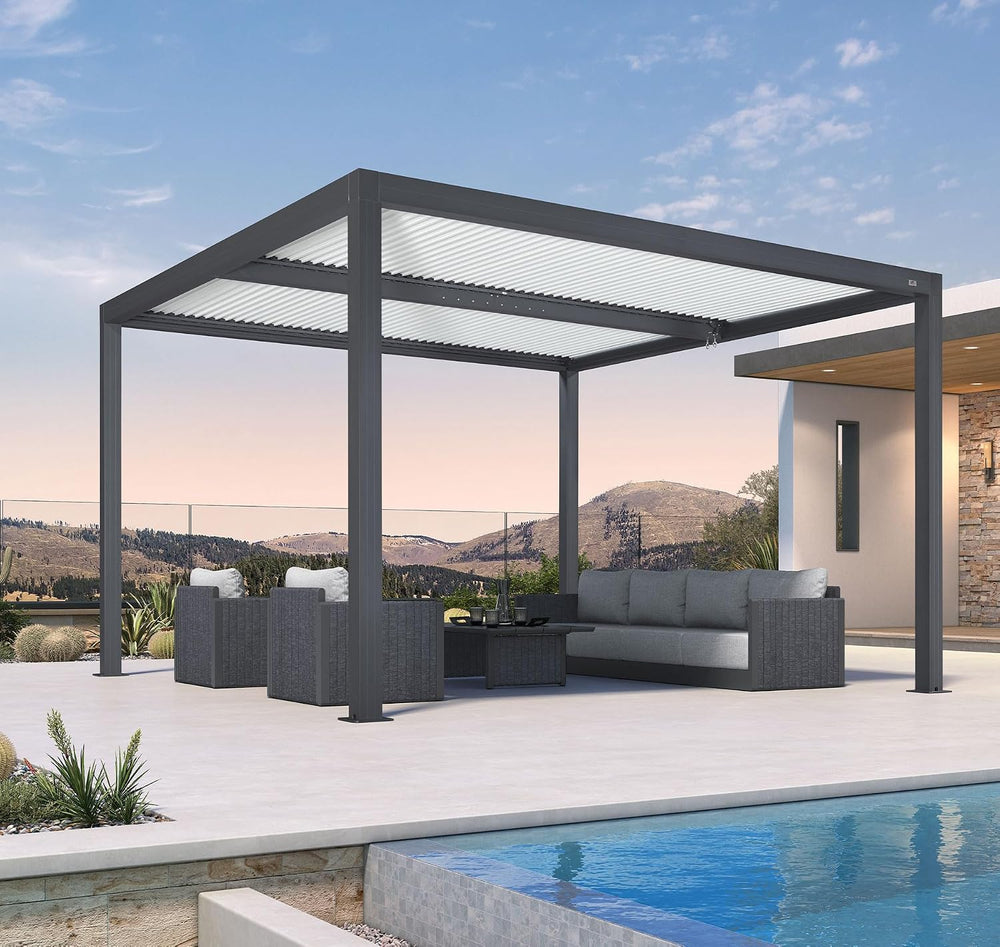 PURPLE LEAF Louvered Pergola 12' x 12' Outdoor Pergola, White Aluminu...