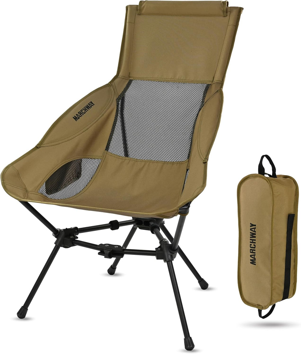 MARCHWAY Lightweight Folding High Back Camping Chair with Head Support, Stabl...