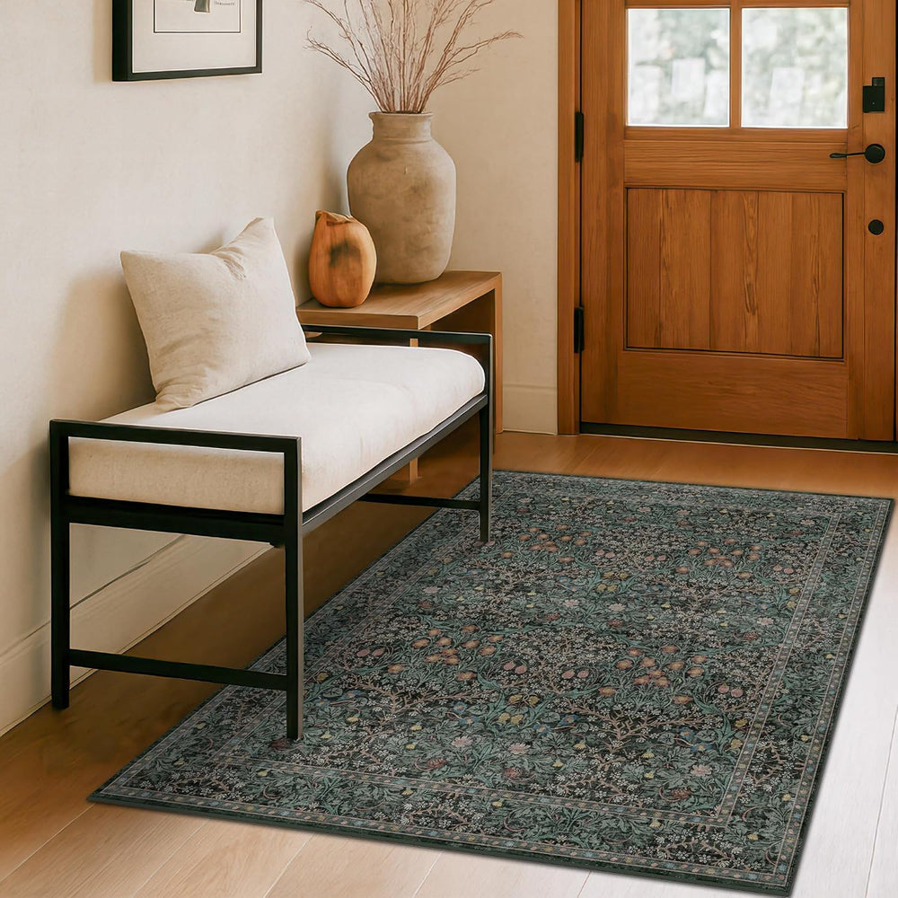Dark Green 4x6 Entryway Rug, Washable Area Rug 4x6 for Living Room, Bedroom, ...