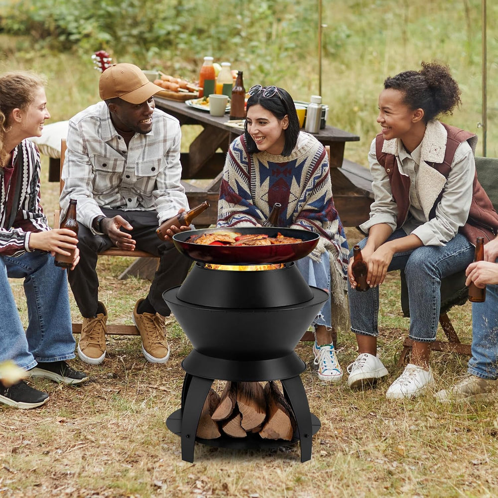 Tangkula Outdoor Fire Pit, 20 Inch Metal Fire Bowl with Pot Holder & Stor...