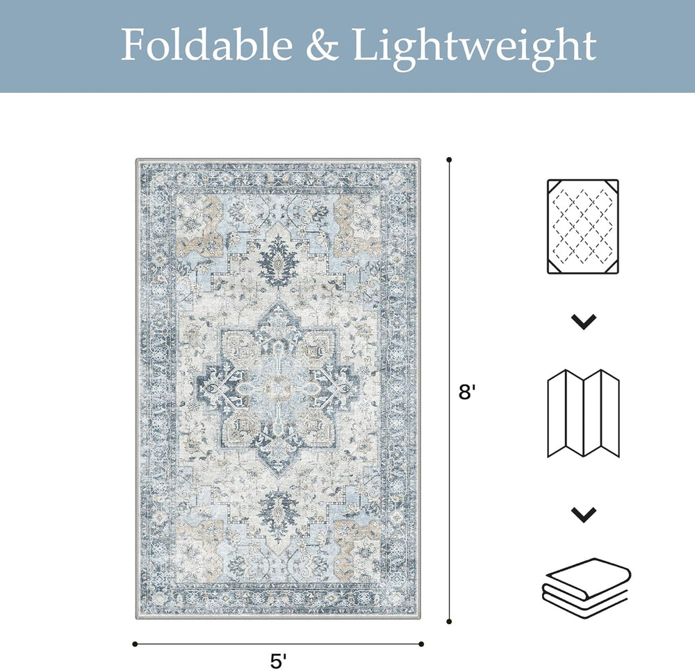 GENIMO 5x8 Outdoor Rug, Washable for Patio and Deck, Blue
