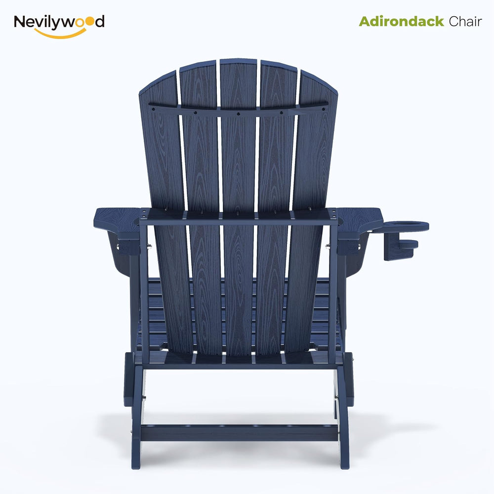 nevilywood Adirondack Chair Set of 2, HDPE Folding Outdoor Chair, Navy