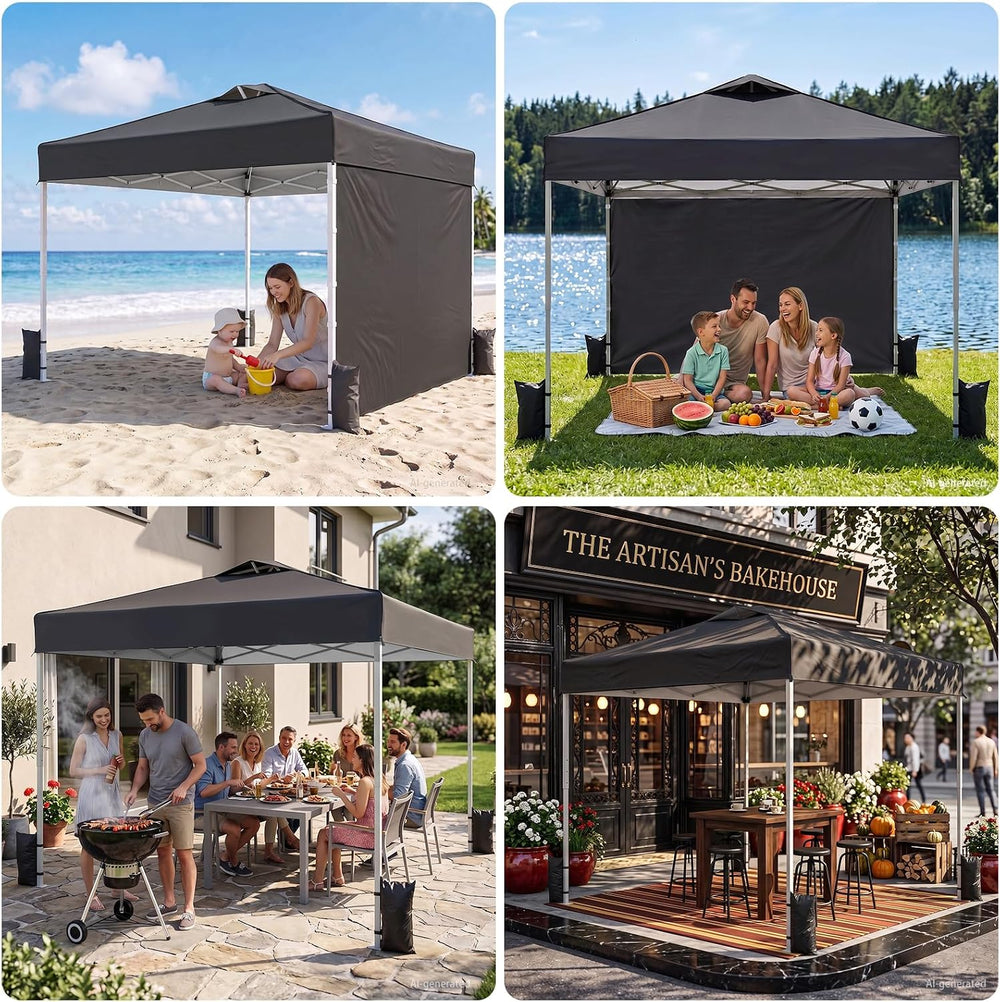 10x10 Pop Up Canopy Tent with Dual Vented Roof, One Push Setup, Black