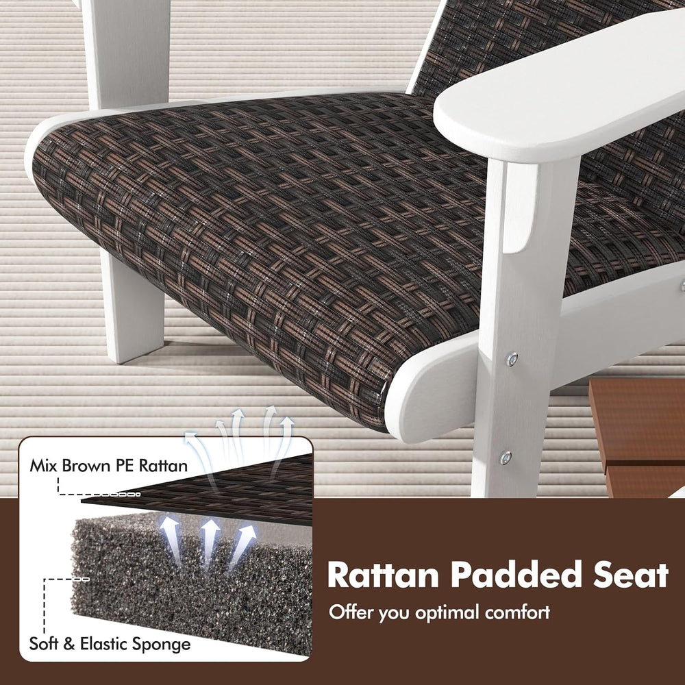 Tangkula Patio Wicker Adirondack Chair, HDPE Lounge Chair w/Rattan Padded Sea...