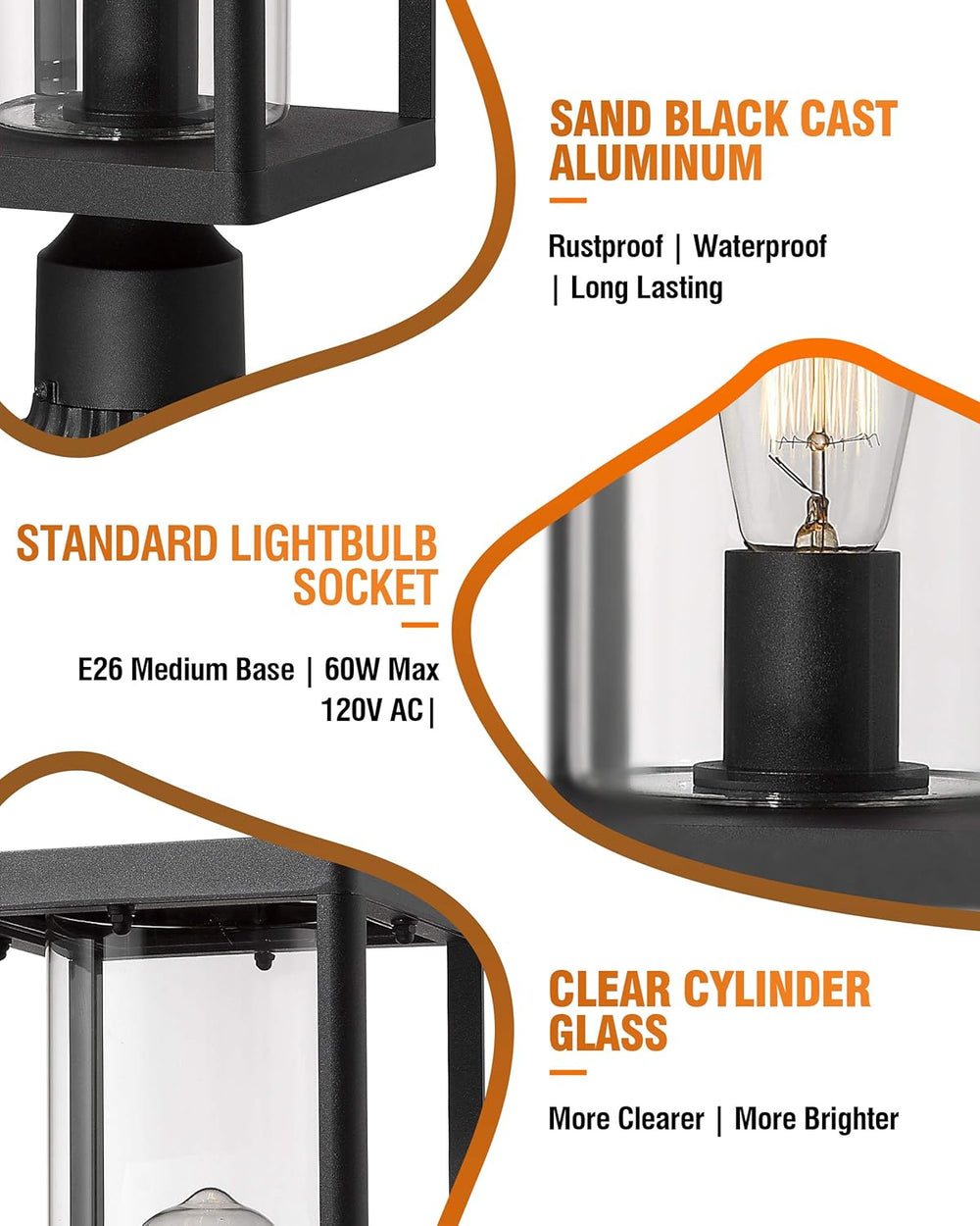 Beionxii Outdoor Post Lantern, 20inch Large Modern Lamp Post Light Fixture Ex...