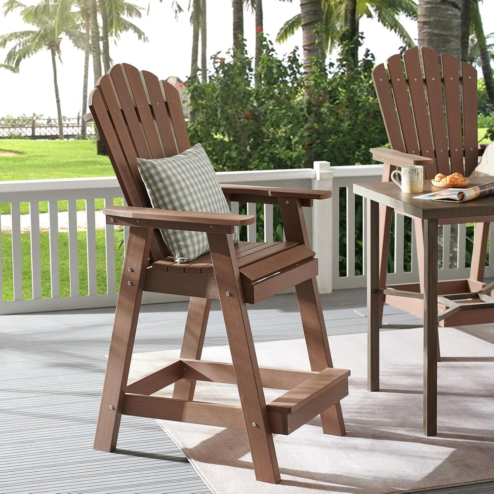 Psilvam Tall Adirondack Chair 1PC, Poly Lumber Outdoor Bar Stools,Brown