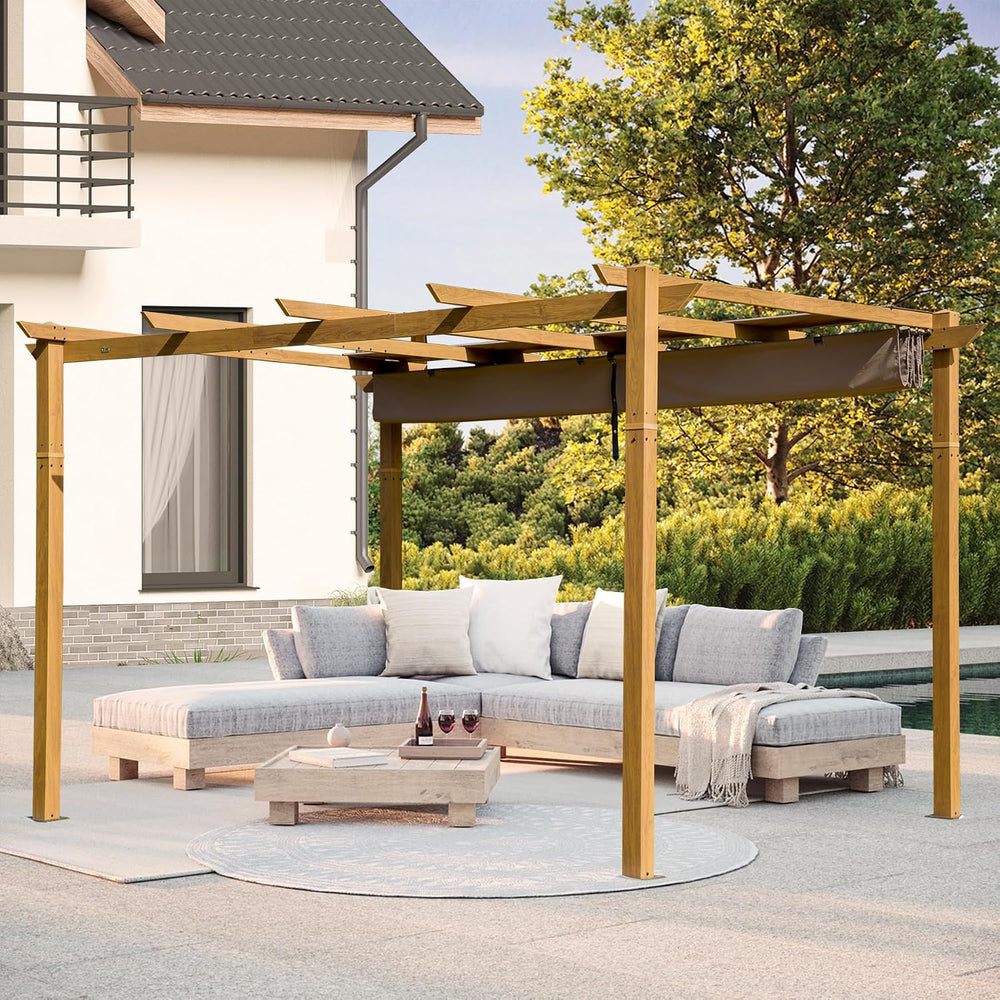 Domi 10x13ft Outdoor Retractable Pergola with Sun Shade Canopy, Pergolas and ...