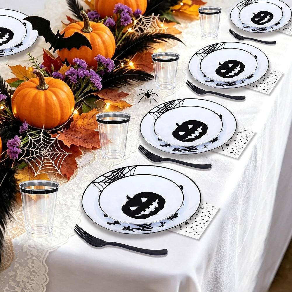 150 Pcs Black Halloween Tableware Party Supplies Serve 30