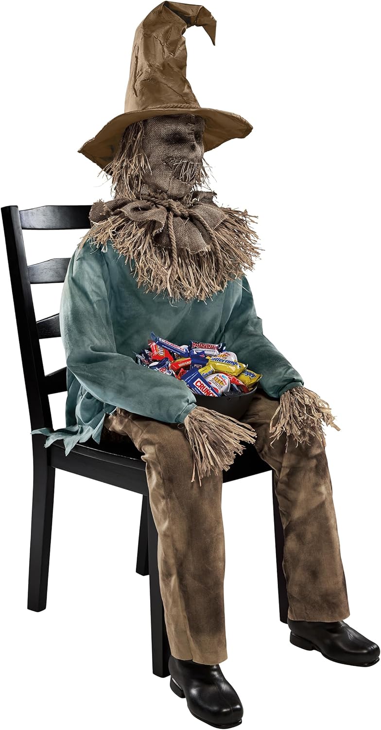 Spirit Halloween 4 Ft 6 In Scary Sitting Scarecrow Animatronic, Multicolor