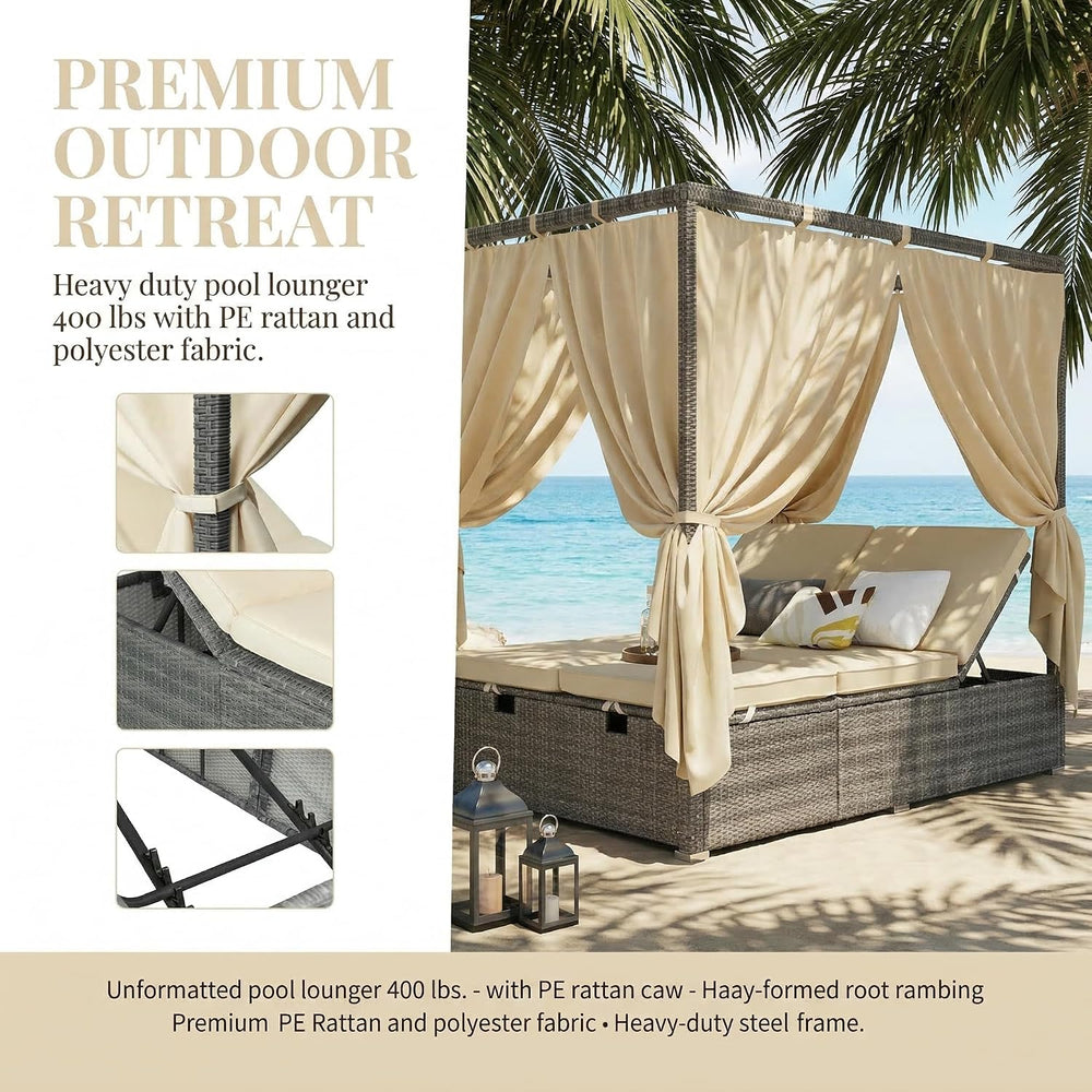 Harper & Bright Designs Adjustable Outdoor Sun Lounger with Canopy,Multi-...