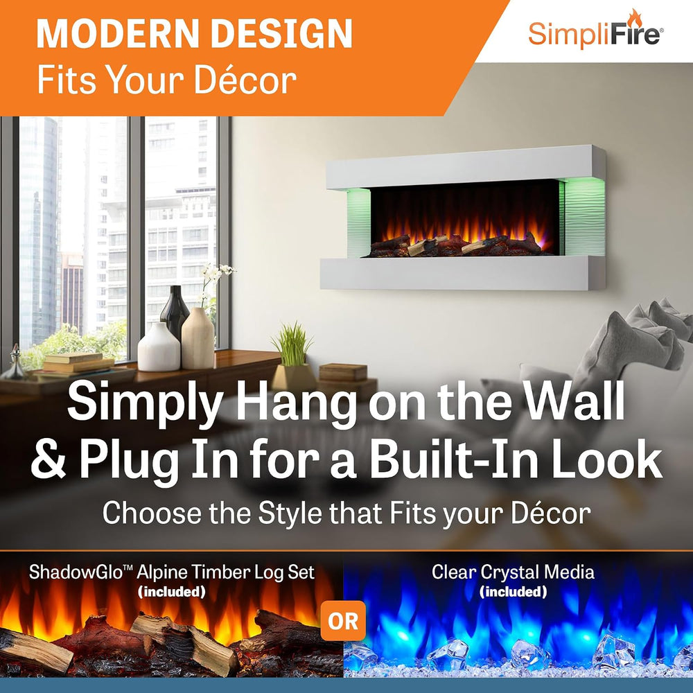 SimpliFire Format 36-Inch Wall Mount Electric Fireplace with 50-Inch Floating...