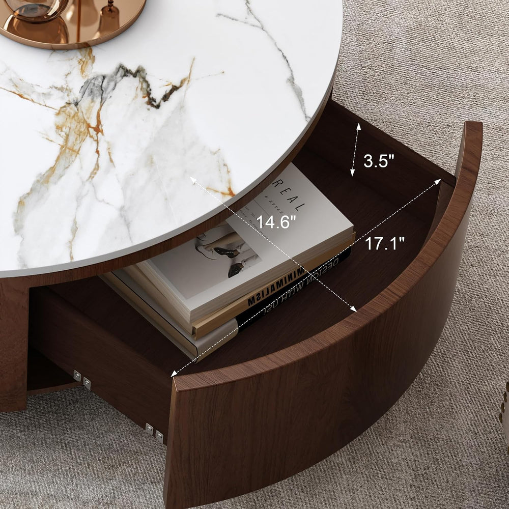 35” Round Coffee Table with Hidden Storage Drawers, Mid Century Modern Center...
