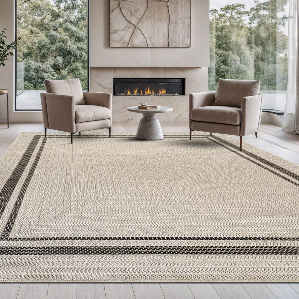 Beverly Rug Easy Jute Bordered Rug 10x14 Washable Large Indoor Outdoor Area R...