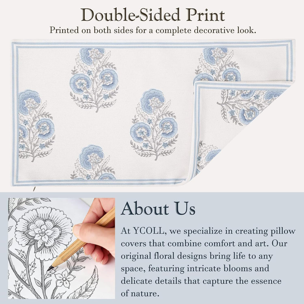 Vintage Floral 20x54 Lumbar Pillow Cover for Bed Pack of 1, Double-Sided Bota...