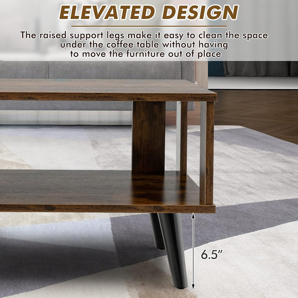 GIANTEX Small Wood Coffee Table, 2-Tier Tea Table w/Open Storage Shelf & ...