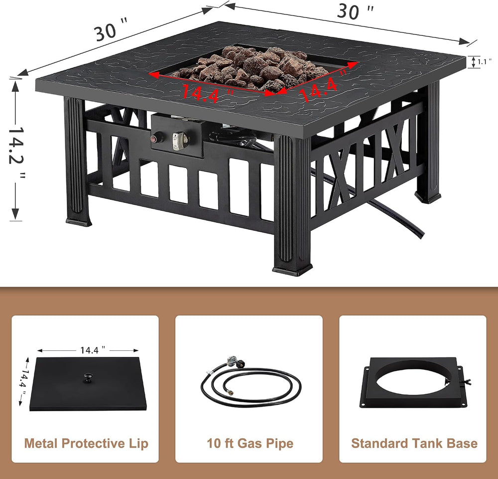 VECELO Propane Fire Pit, 30 Inch Outdoor Gas Fire Table, Square Firepit