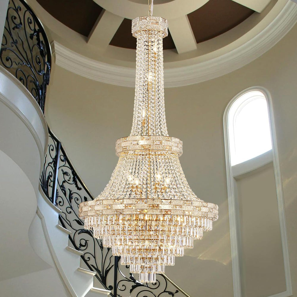 Large Luxury Gold Crystal Chandeliers 25 Lights Modern Chandelier for High Ce...