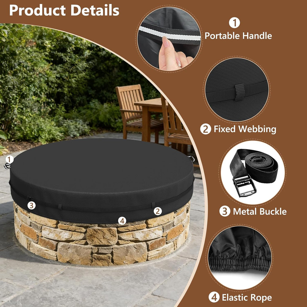 COSHNIBI Outdoor Round Built in Stone Fire Pit Cover,Heavy Duty Waterproof Fi...