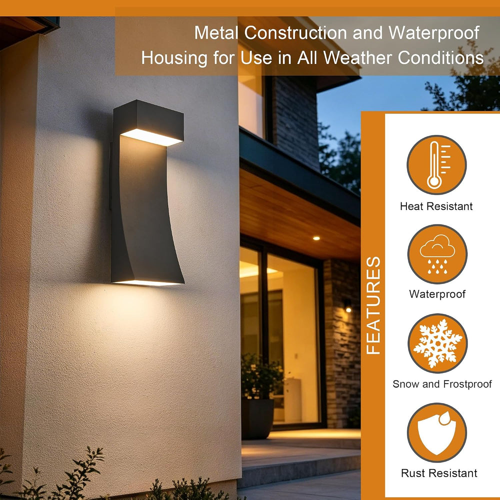 Modern Outdoor Wall Light Curved Design Waterproof,Super Bright LED,Textured ...
