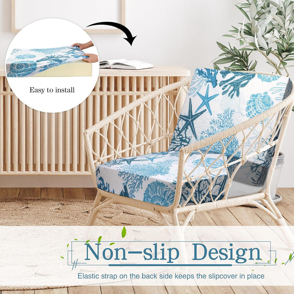 Newwiee 12 Pc Patio Stretch Cushion Covers,Light Blue,Ocean