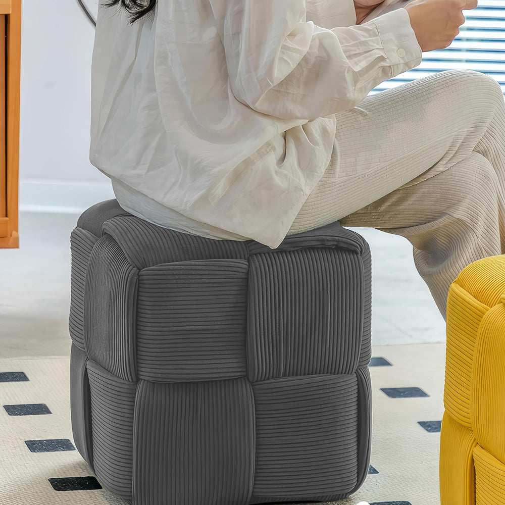 Cmishe 15" Square Woven Corduroy Ottoman Footrest - Modern Vanity Stool ...