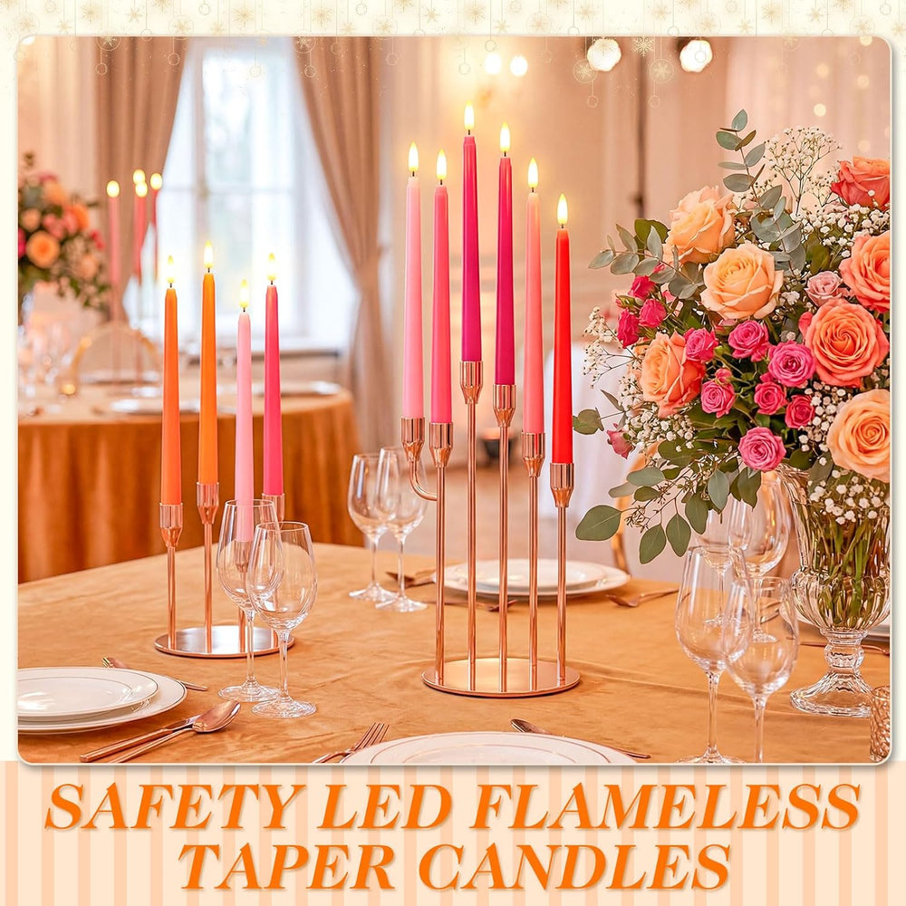 Baquler 24 Pcs 11'' Pink Orange Flameless Taper Candle Colorful Candl...
