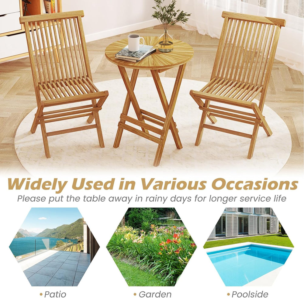 Tangkula Patio Folding Side Table, 23.5" Teak Wood Round End Table with ...