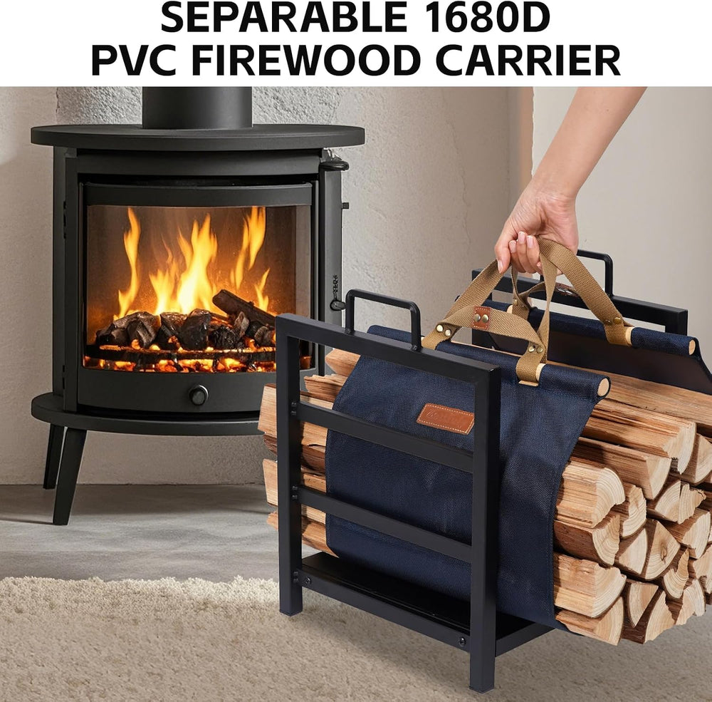 Firewood Rack Indoor Outdoor with Firewood Carrier,16 inch, Navy