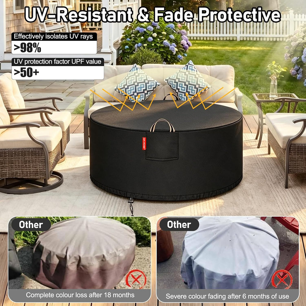 QH.HOME Fire Pit Cover Round 60", 900D Heavy Duty Fabric 100% Waterproof