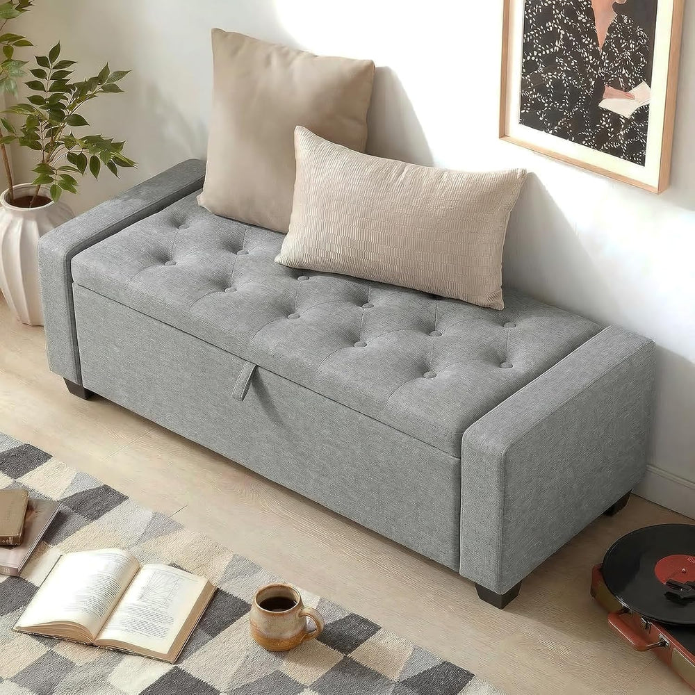 Storage Ottoman Bench, End of Bed Bench with Legs,Storage Chest with Safety H...